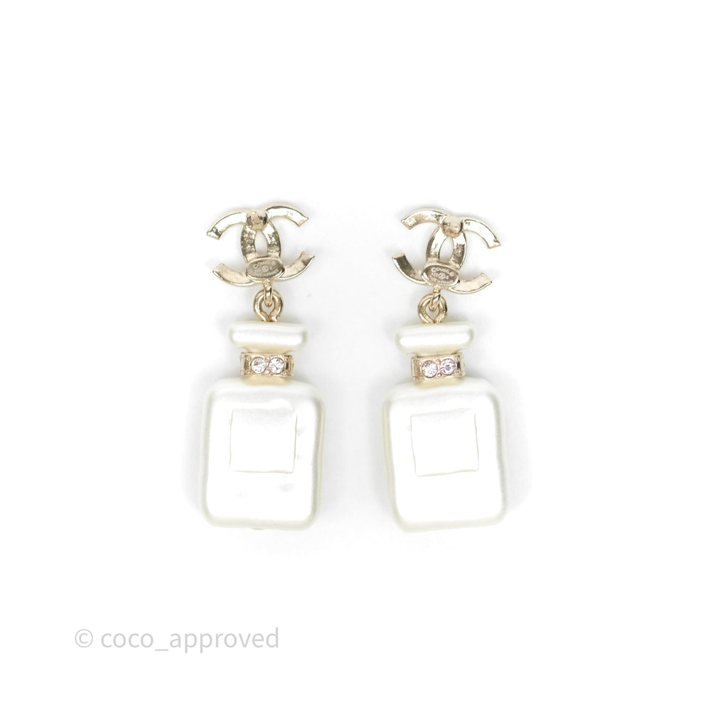 Chanel Crystal CC No5 Perfume Bottle Drop Earrings Gold Tone 22S
