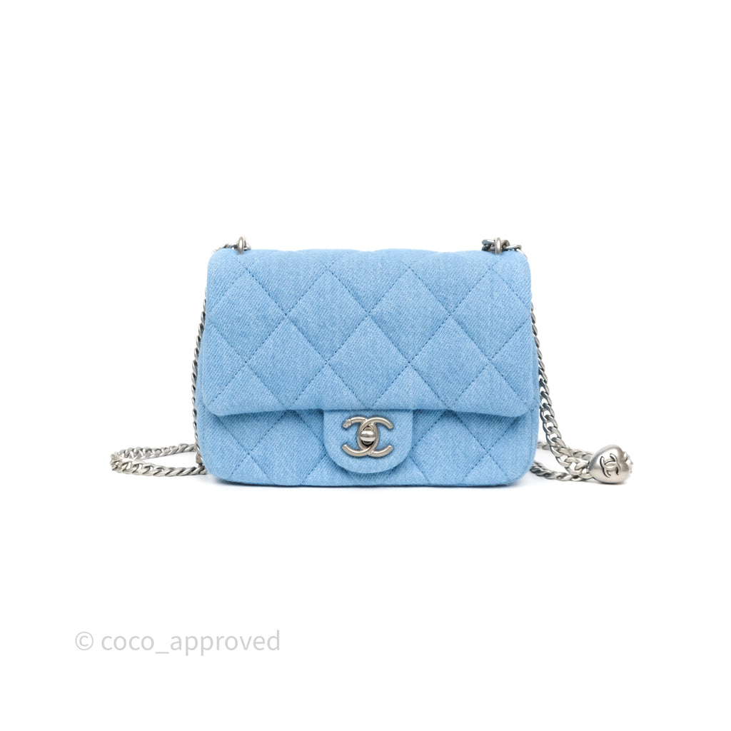 Chanel Heart Crush Mini Flap Bag Blue Denim Aged Silver Hardware