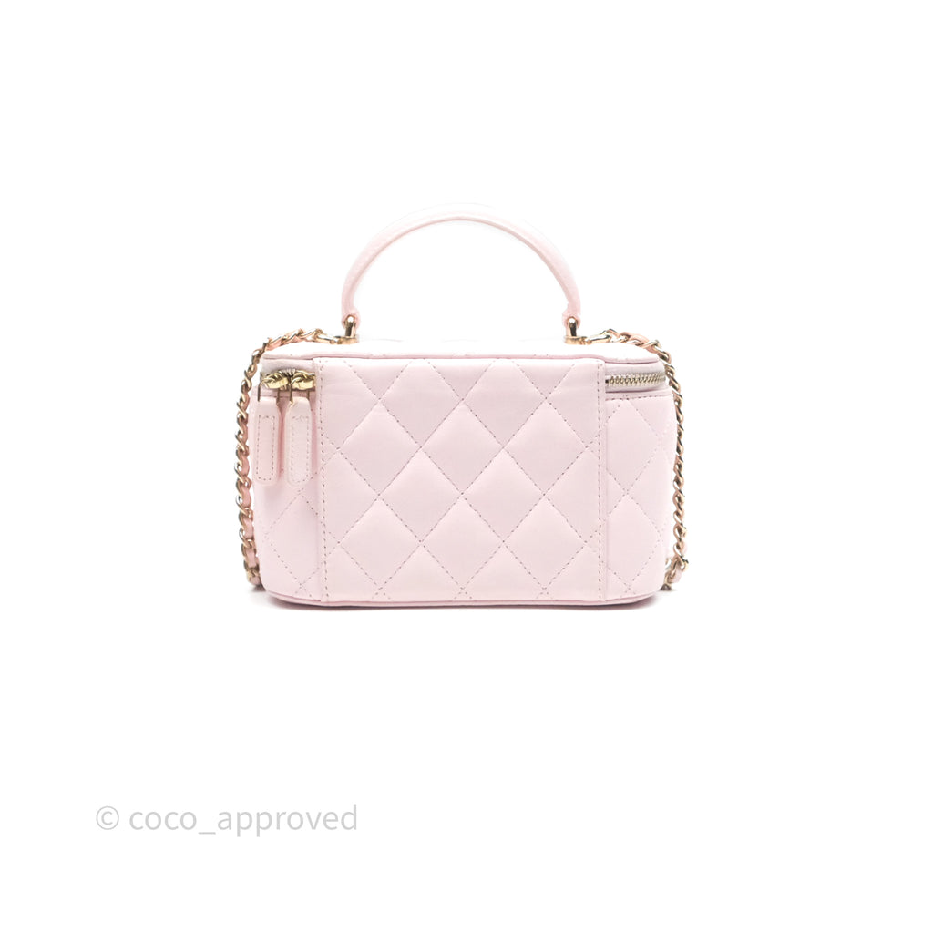 Chanel Vanity Rectangular Top Handle Light Pink Lambskin Gold Hardware