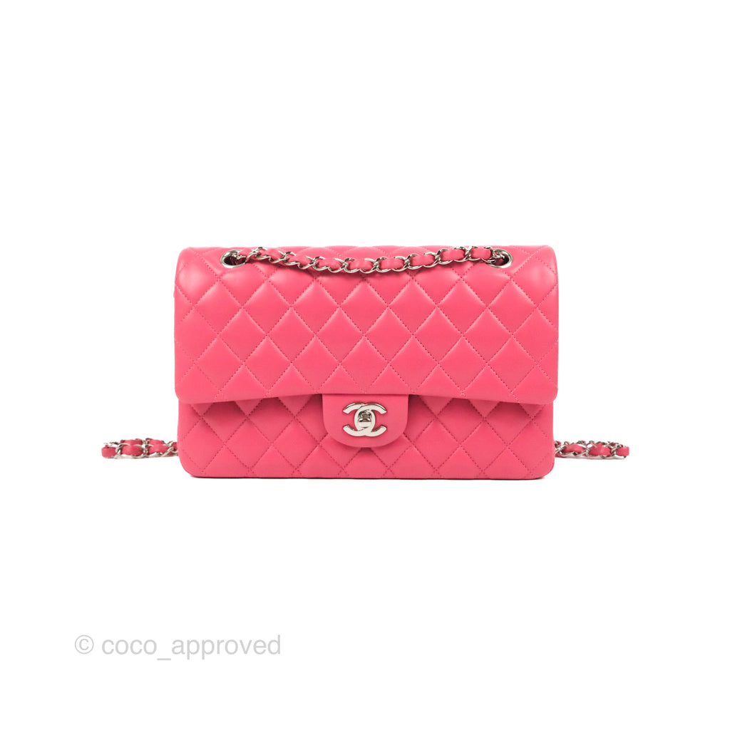 Chanel Classic M/L Medium Flap Quilted Pink Lambskin Silver Hardware