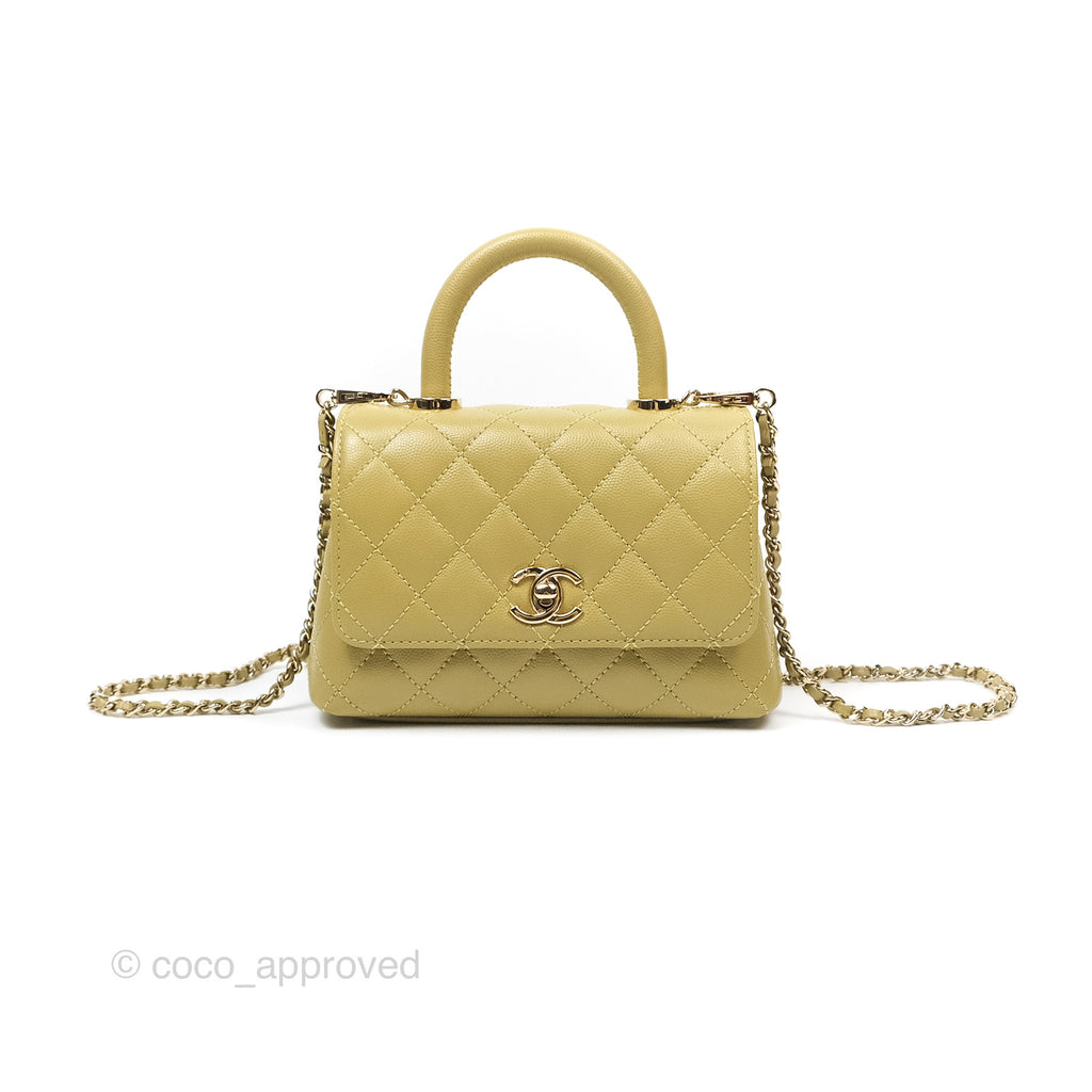 Chanel Quilted Mini Coco Handle Caviar Olive Green Gold Hardware