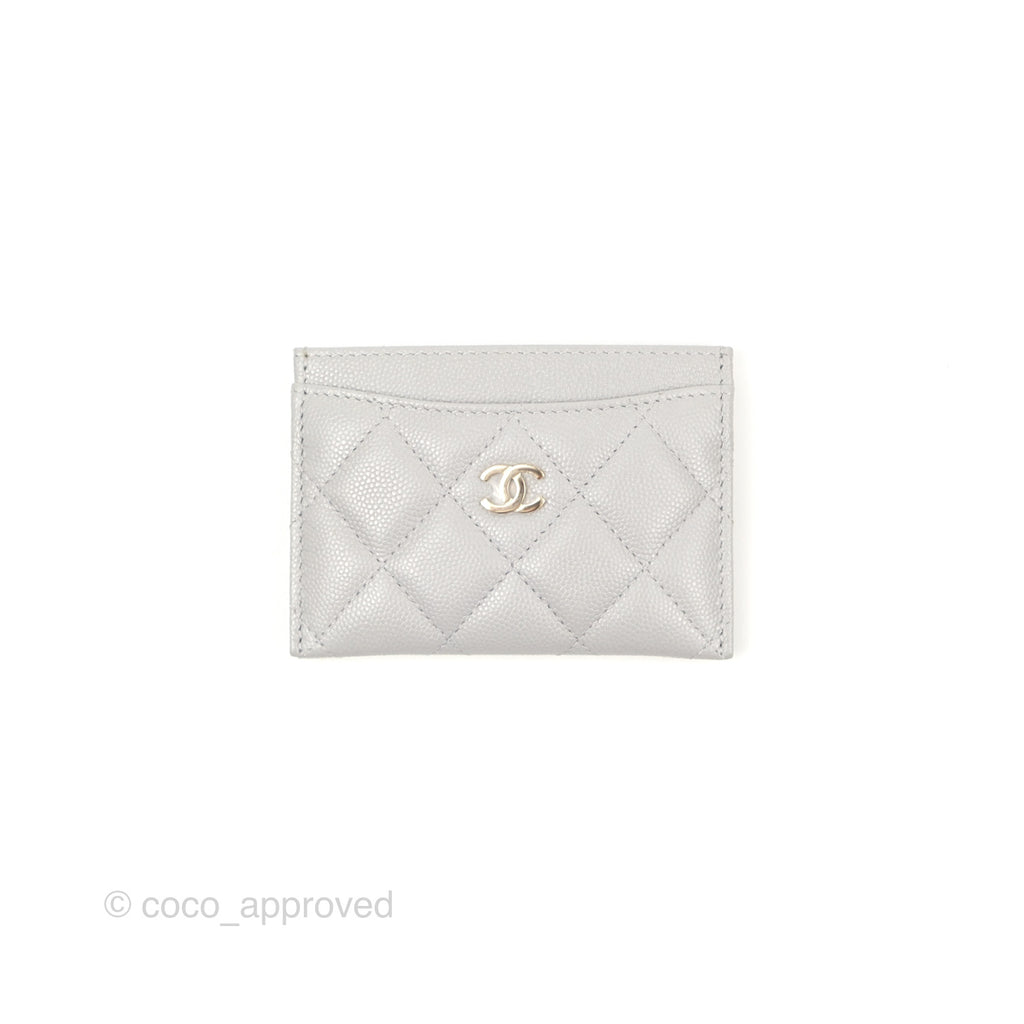 Chanel Classic Flat Card Holder Grey Caviar Gold Hardware