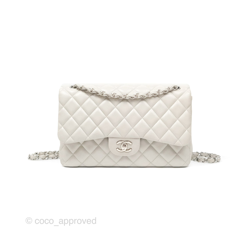 Chanel Jumbo Double Flap Light Grey Caviar Silver Hardware⁣⁣