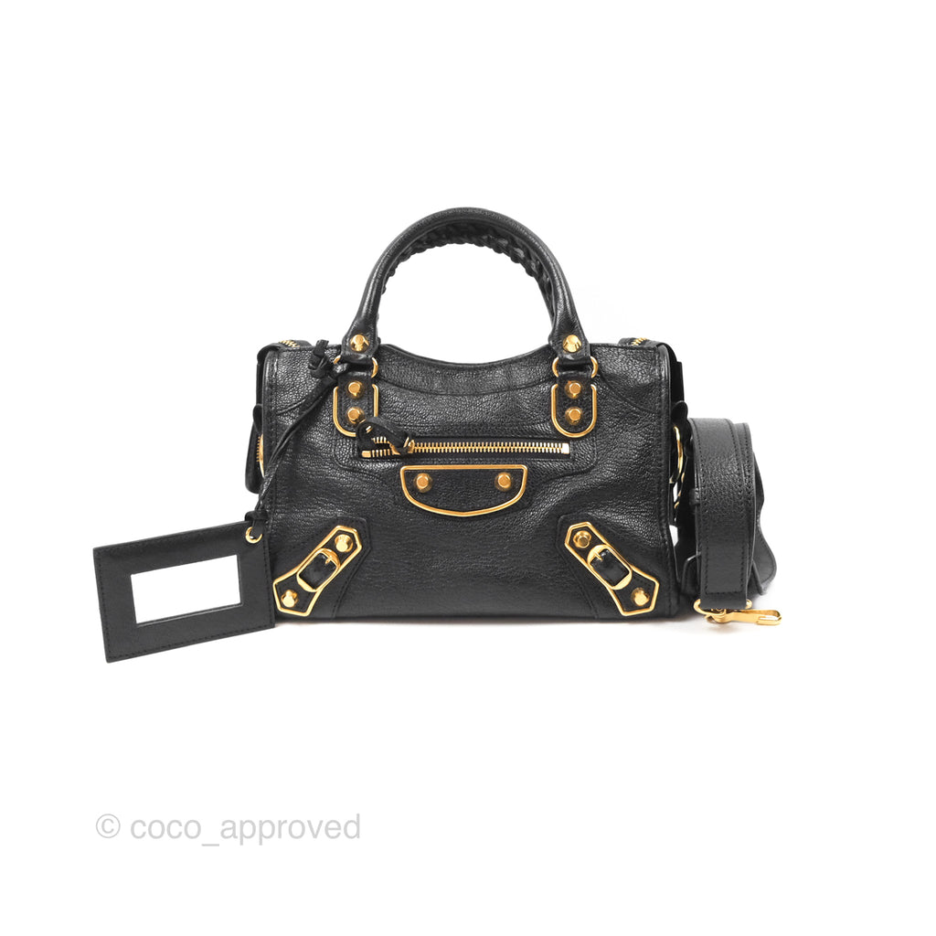 Balenciaga Classic Mini City Bag Black Grained Calfskin Gold Hardware