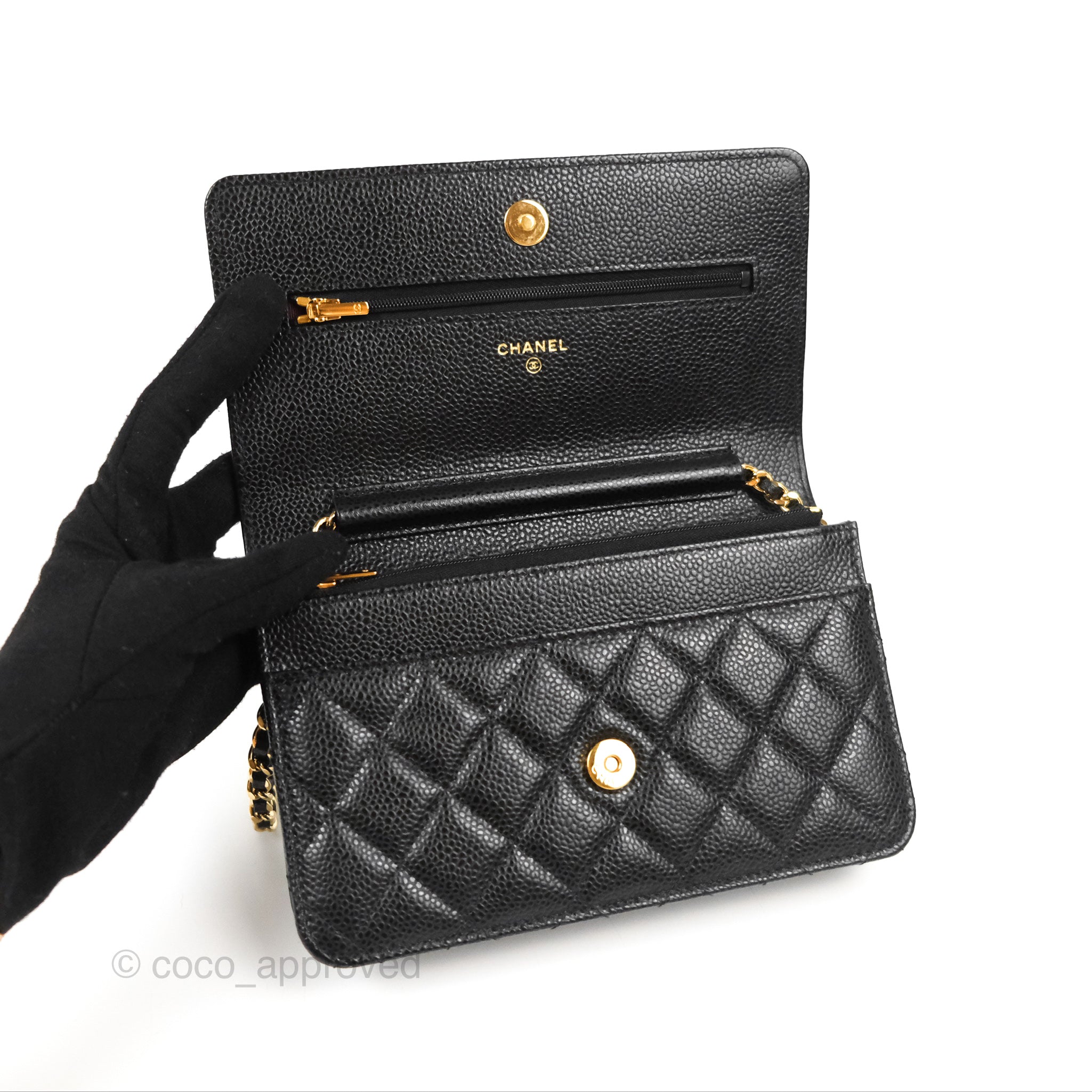Chanel Classic Wallet on Chain WOC in Black Caviar GHW