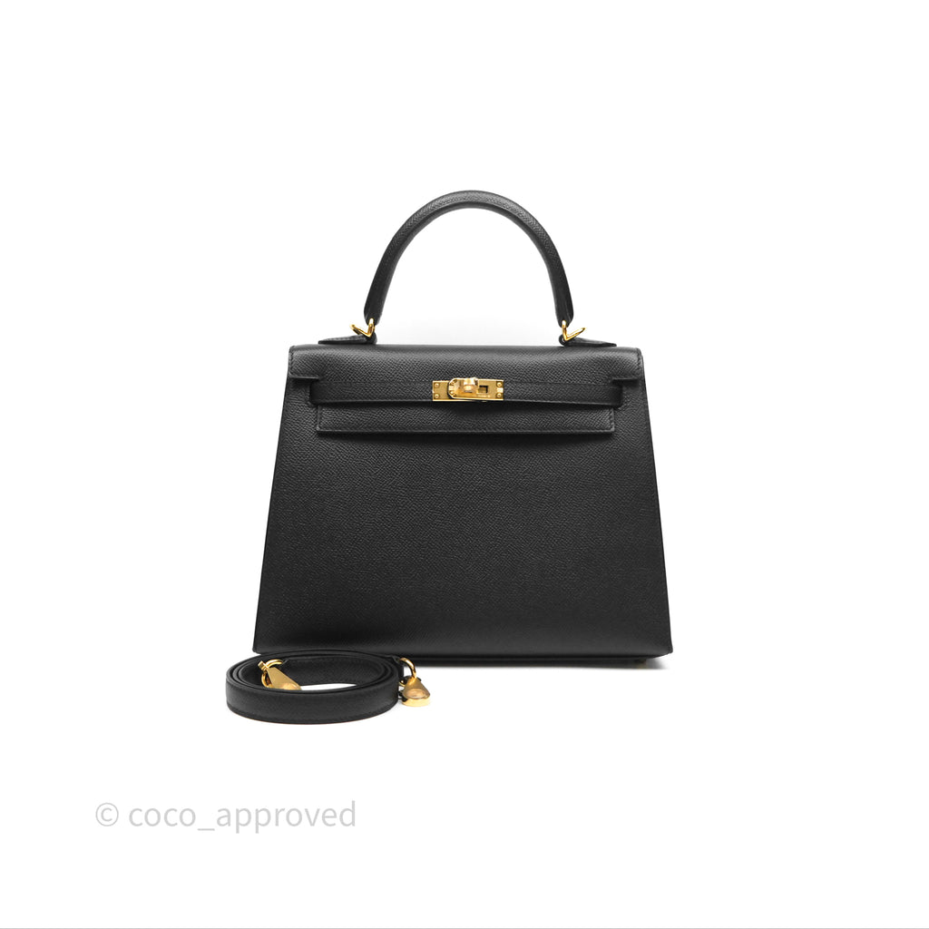Hermès Sellier Kelly 25 Black Noir 89 Epsom Gold Hardware