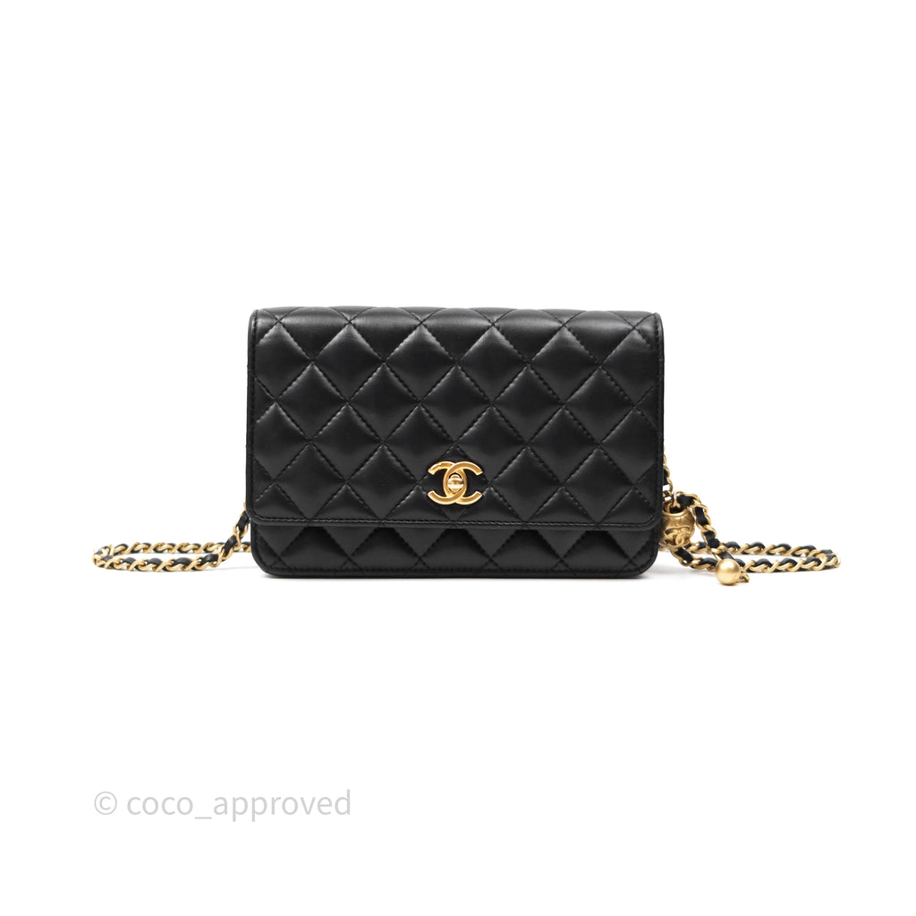 Chanel Quilted Pearl Crush Wallet on Chain WOC Black Lambskin Aged Gold Hardware