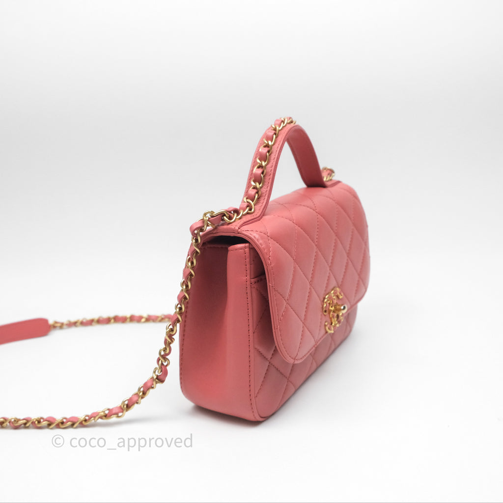 Chanel Quilted Small Chain Infinity Handle Bag Pink Lambskin Aged Gold Hardware