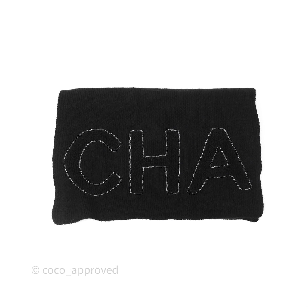 Chanel Chain Logo Scarf Wool Cashmere Black