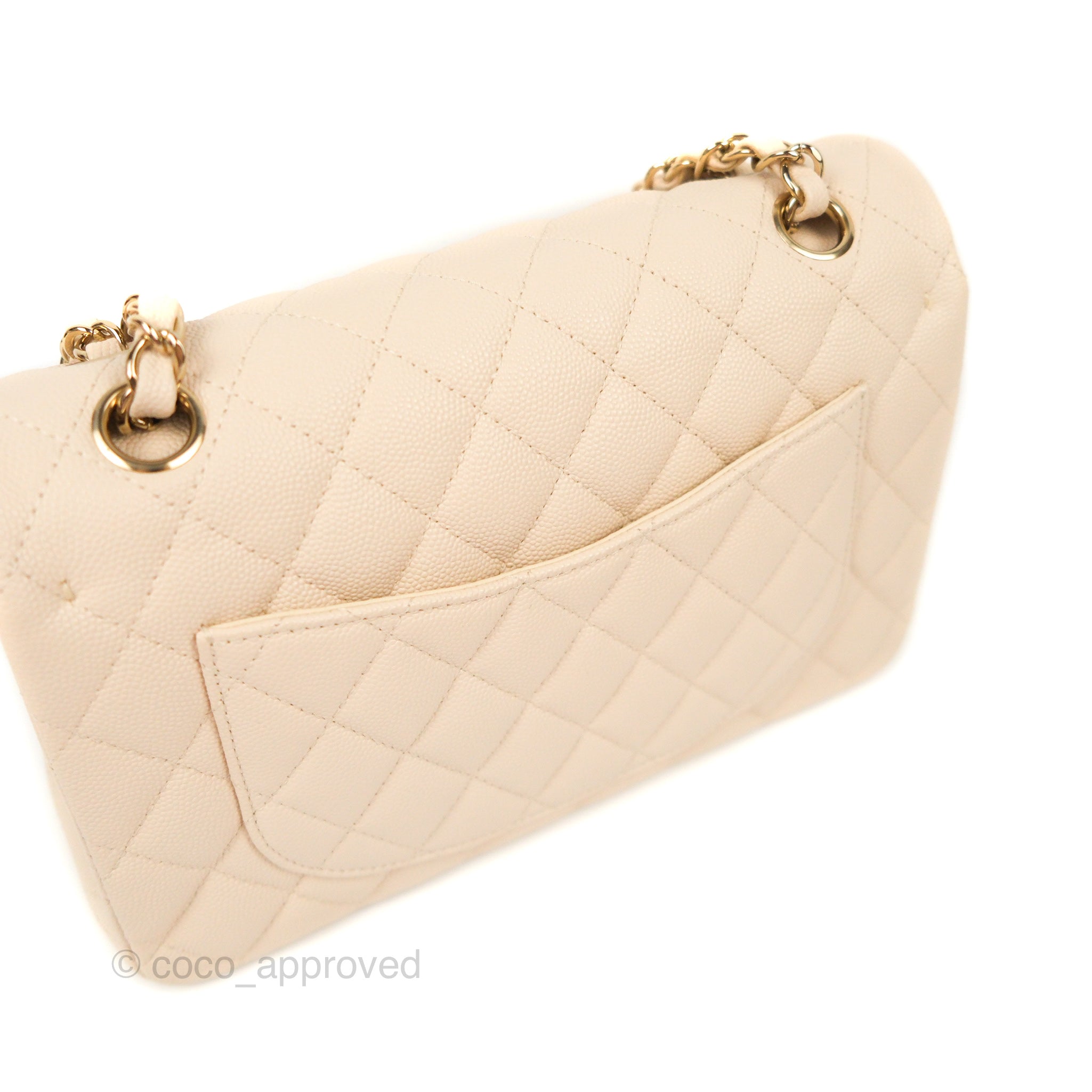 Chanel Small Classic Quilted Flap Light Ivory Beige Caviar Gold