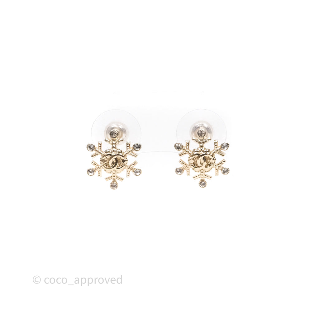 Chanel Crystals Snowflake CC Earrings Gold Tone 19B