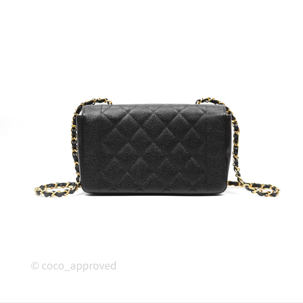 Chanel Small Vintage Quilted Classic Diana Flap Bag Black Caviar 24K Gold Hardware