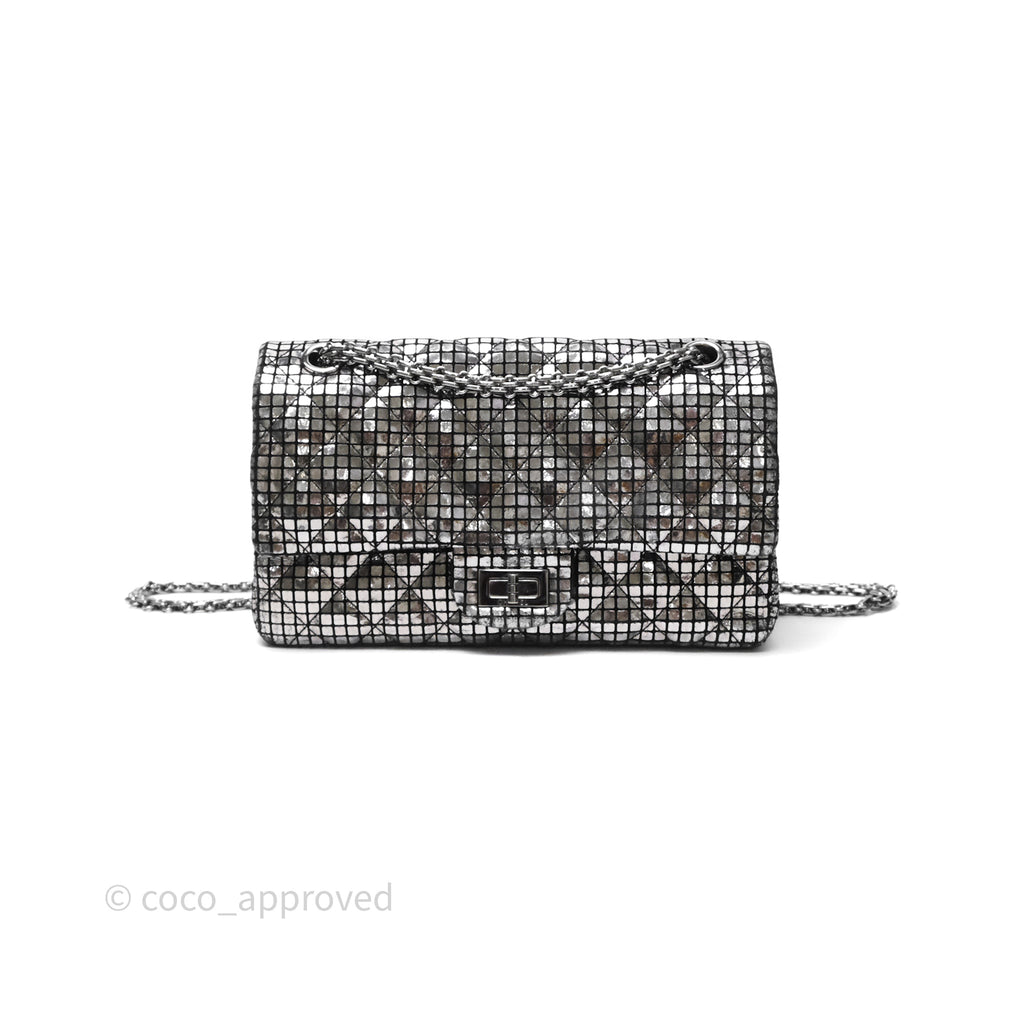 Chanel Mirror Reissue 2.55 Quilted Silver Suede Calfskin Gun Metal Hardware