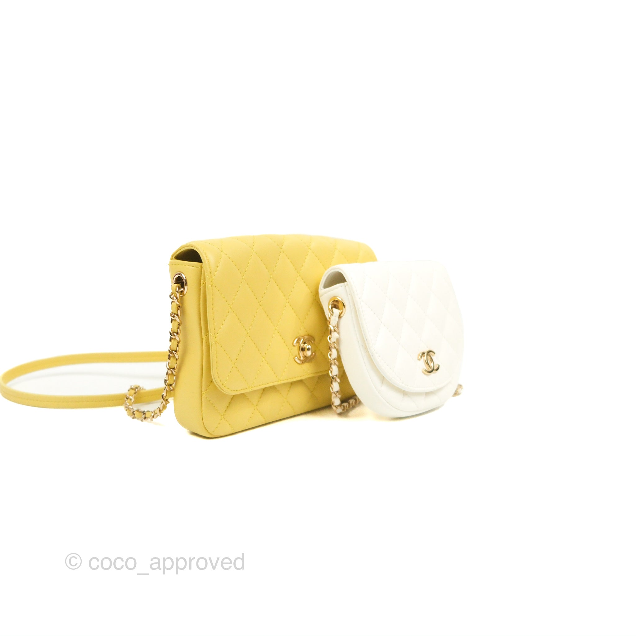 Chanel Side Packs Shoulder Bags Yellow White Lambskin Gold