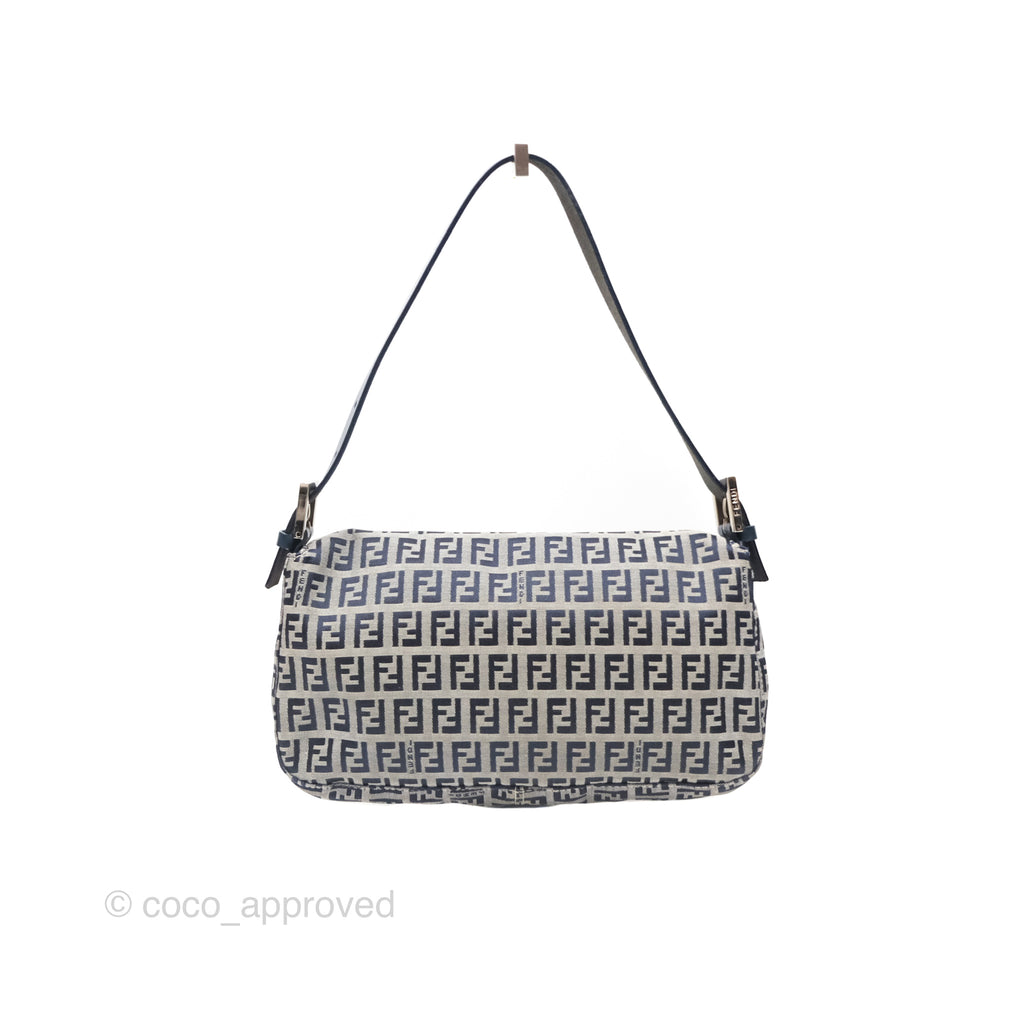 Fendi Vintage Baguette Shoulder Bag Grey/ Navy Canvas