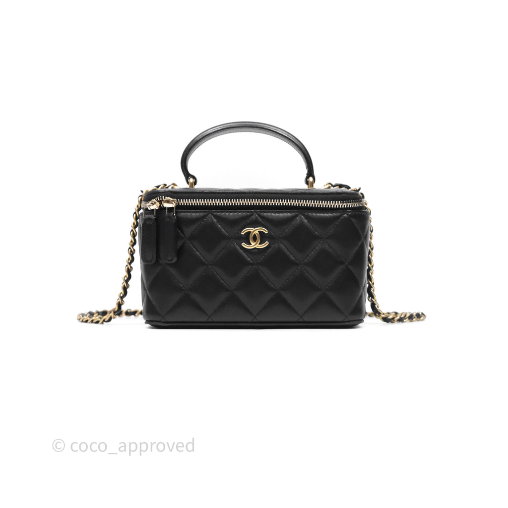 Chanel Vanity Rectangular Top Handle Black Lambskin Gold Hardware