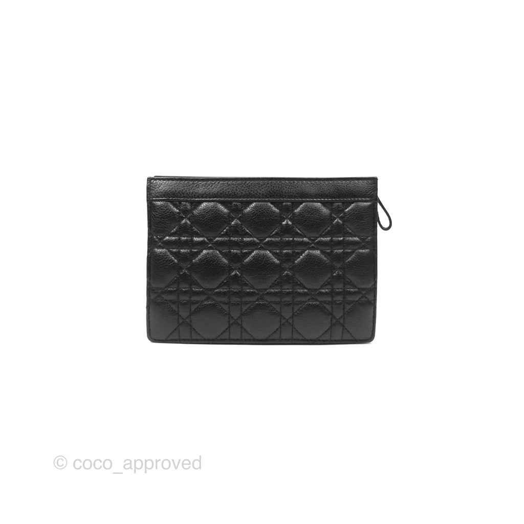 Dior Caro Zipped Pouch With Chain Black Cannage Calfskin