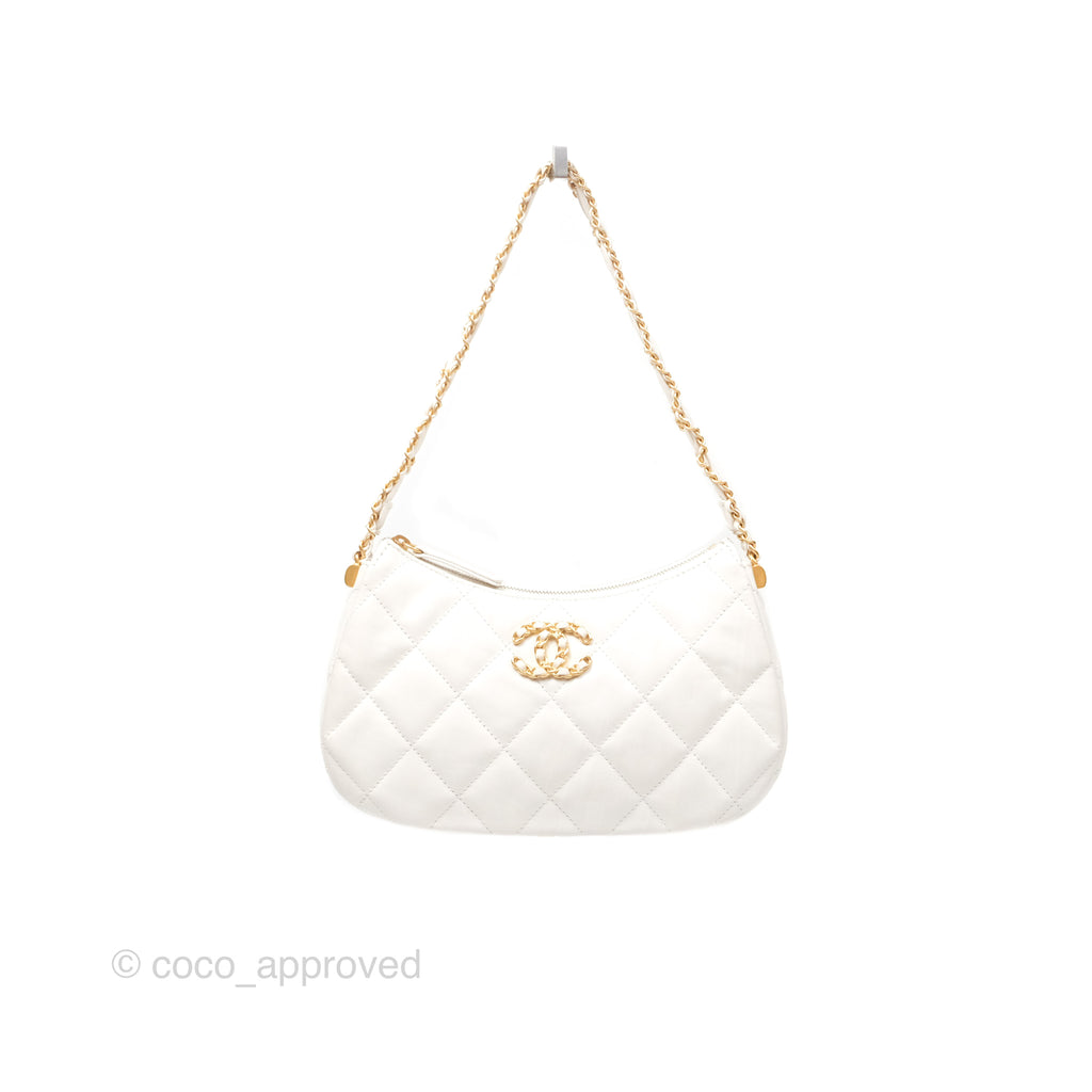 Chanel Hobo Bag White Aged Calfskin Aged Gold Hardware