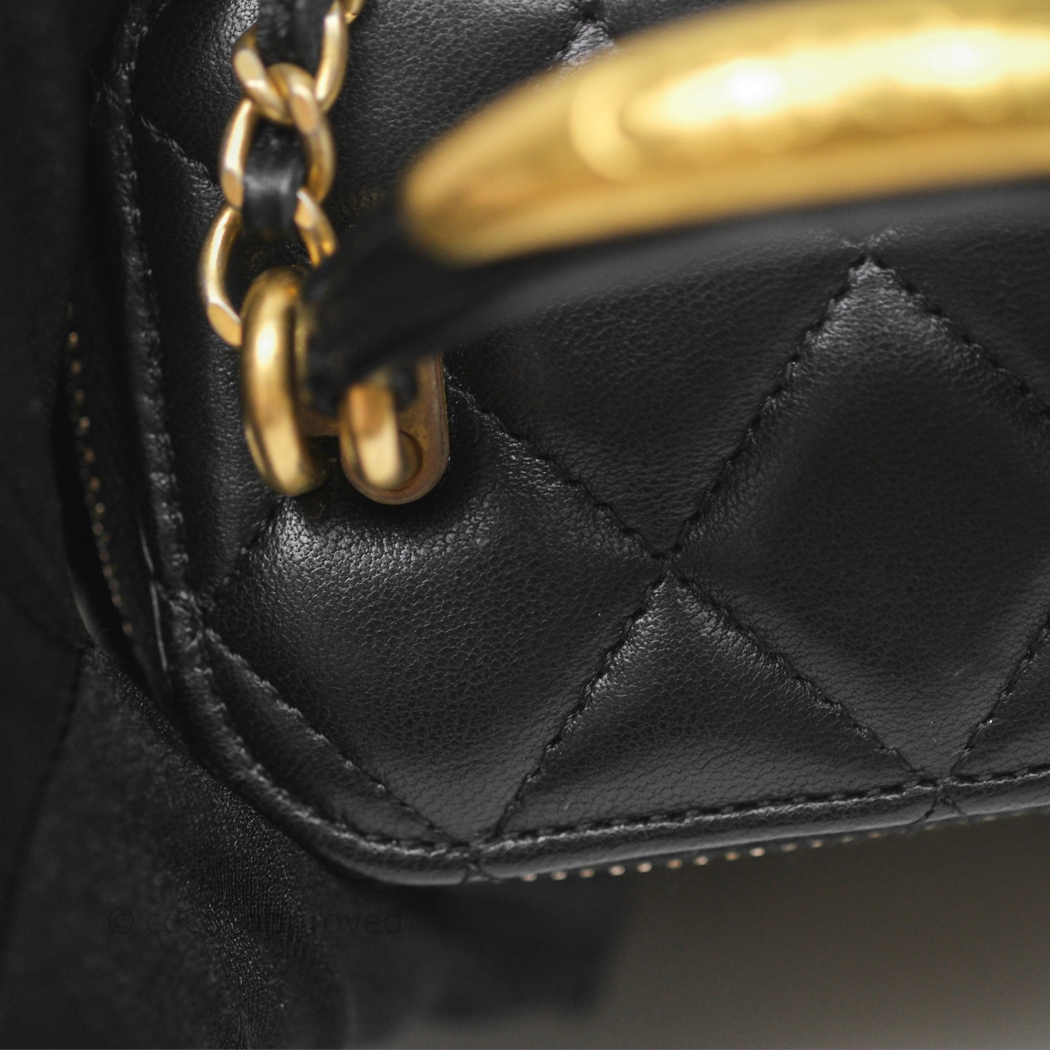 Chanel Mini Metal Top Handle Vanity With Chain Black Lambskin Aged