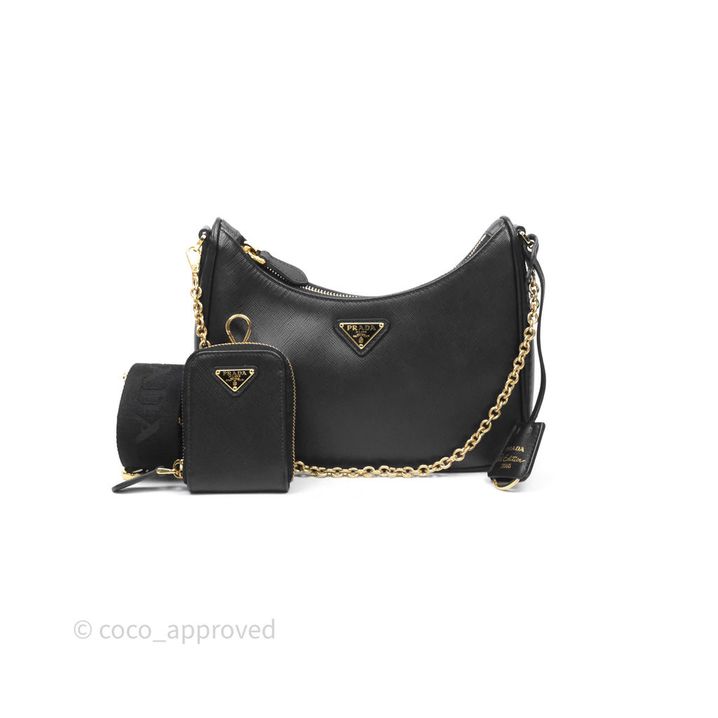 Prada Re-Edition 2005 Black Saffiano Leather Bag Gold Hardware