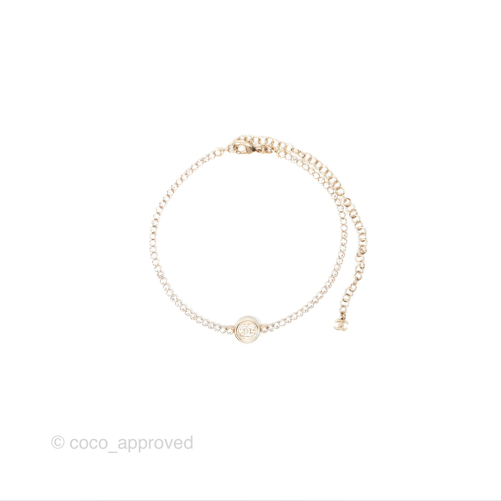 Chanel CC Crystal Chain Choker Necklace Gold Tone 21S