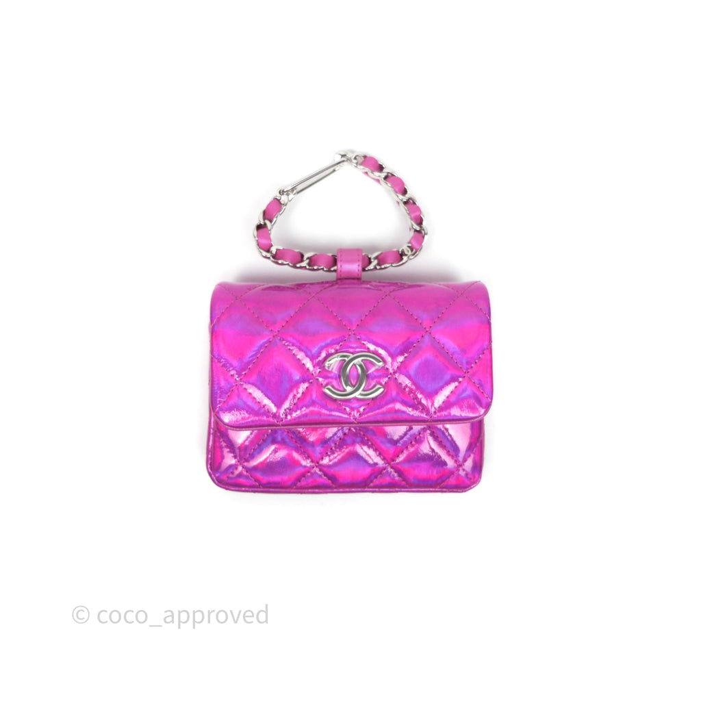Chanel Pouch with Hook Fuchsia Iridescent Mirror Goatskin Sliver Hardware