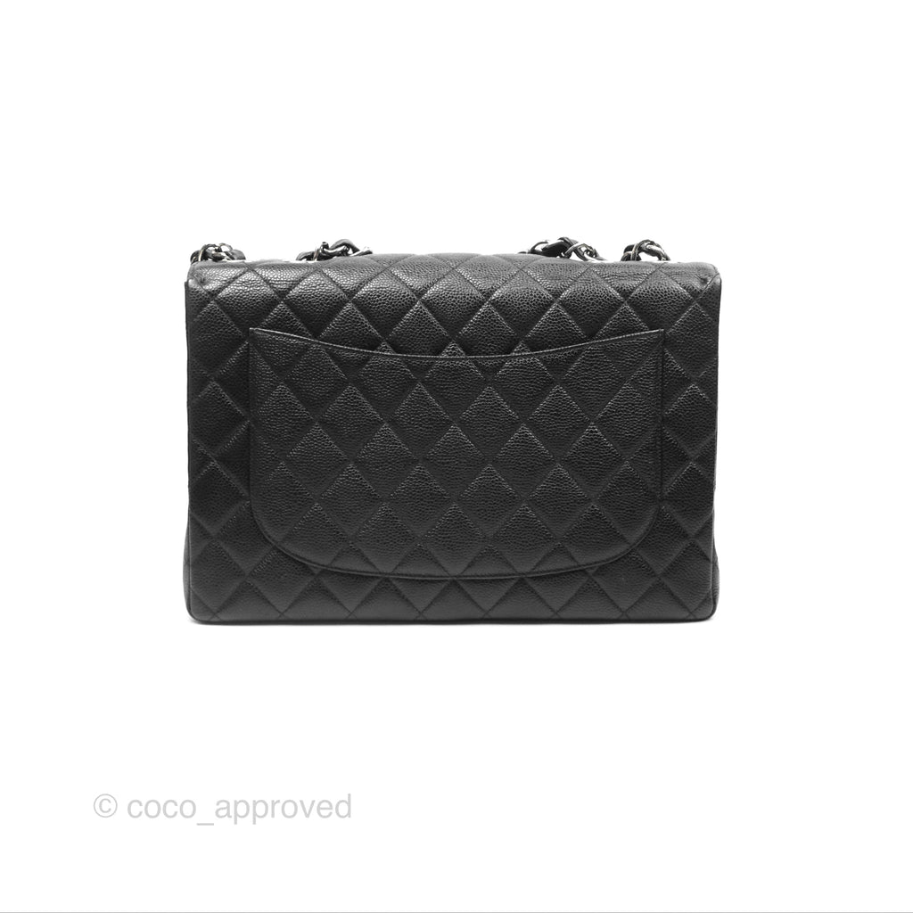 Chanel Classic Vintage Jumbo Single Flap Black Caviar Silver Hardware