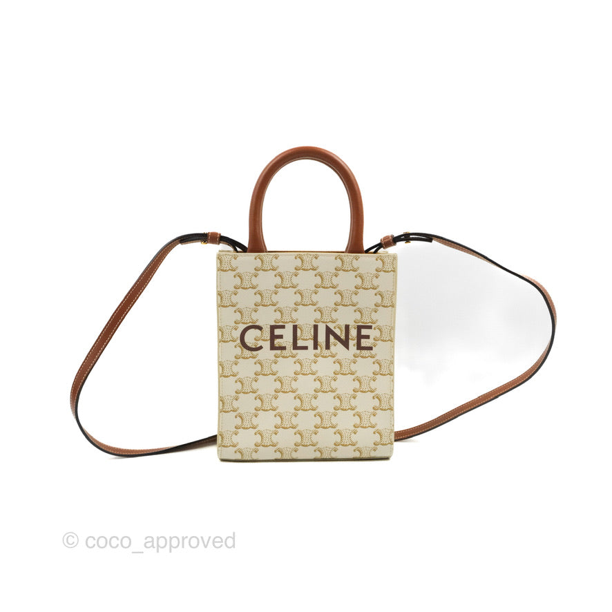 Celine Mini Vertical Cabas Bag Triomphe Canvas White – Coco