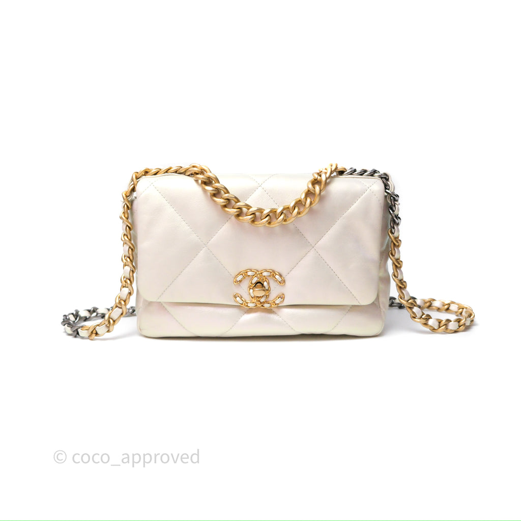 Chanel 19 Small Iridescent White Mixed Hardware