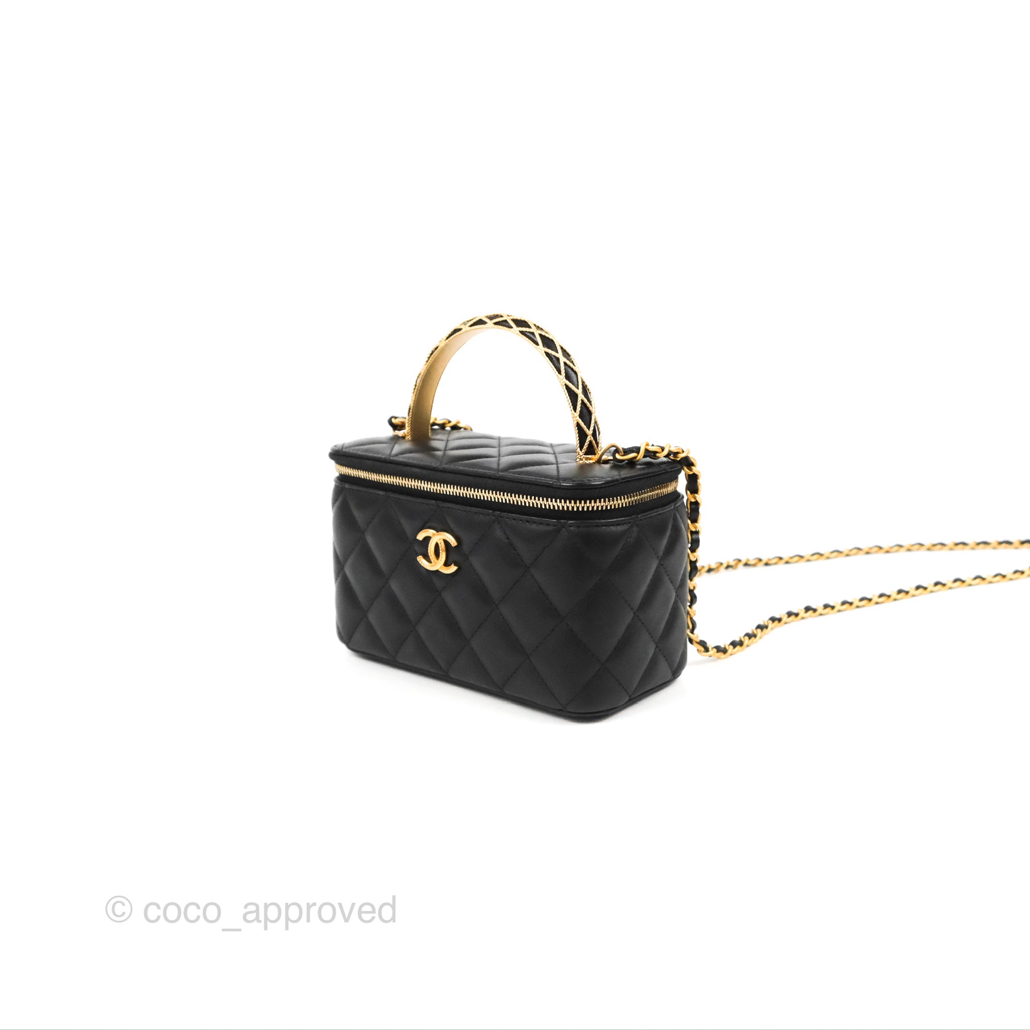 Chanel Metal Handle Vanity Rectangular Black Lambskin Gold