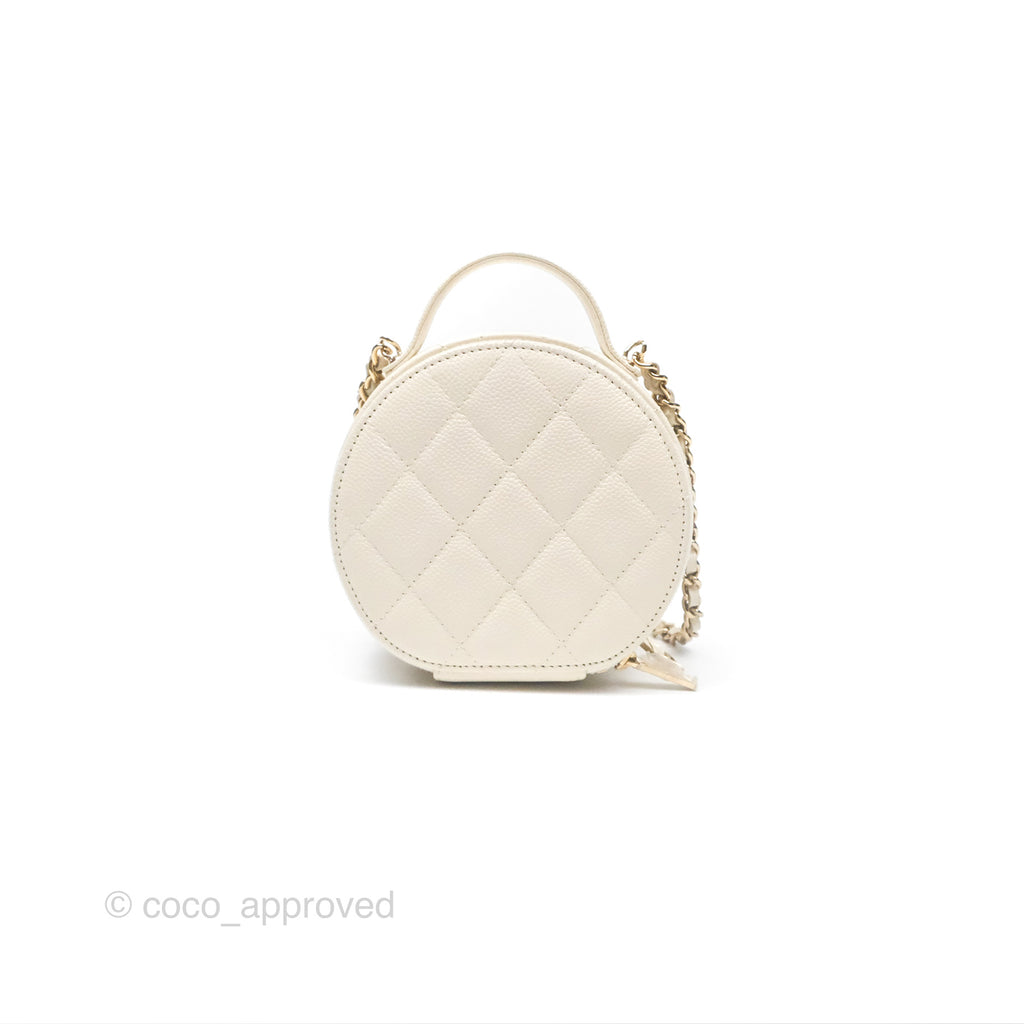 Chanel Mini Round Vanity Bag Handle With Care Ivory Caviar