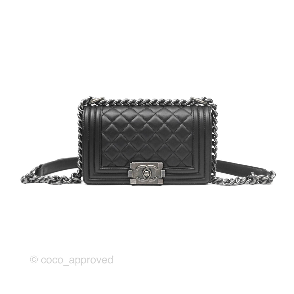 Chanel Small Boy Black Calfskin Ruthenium Hardware