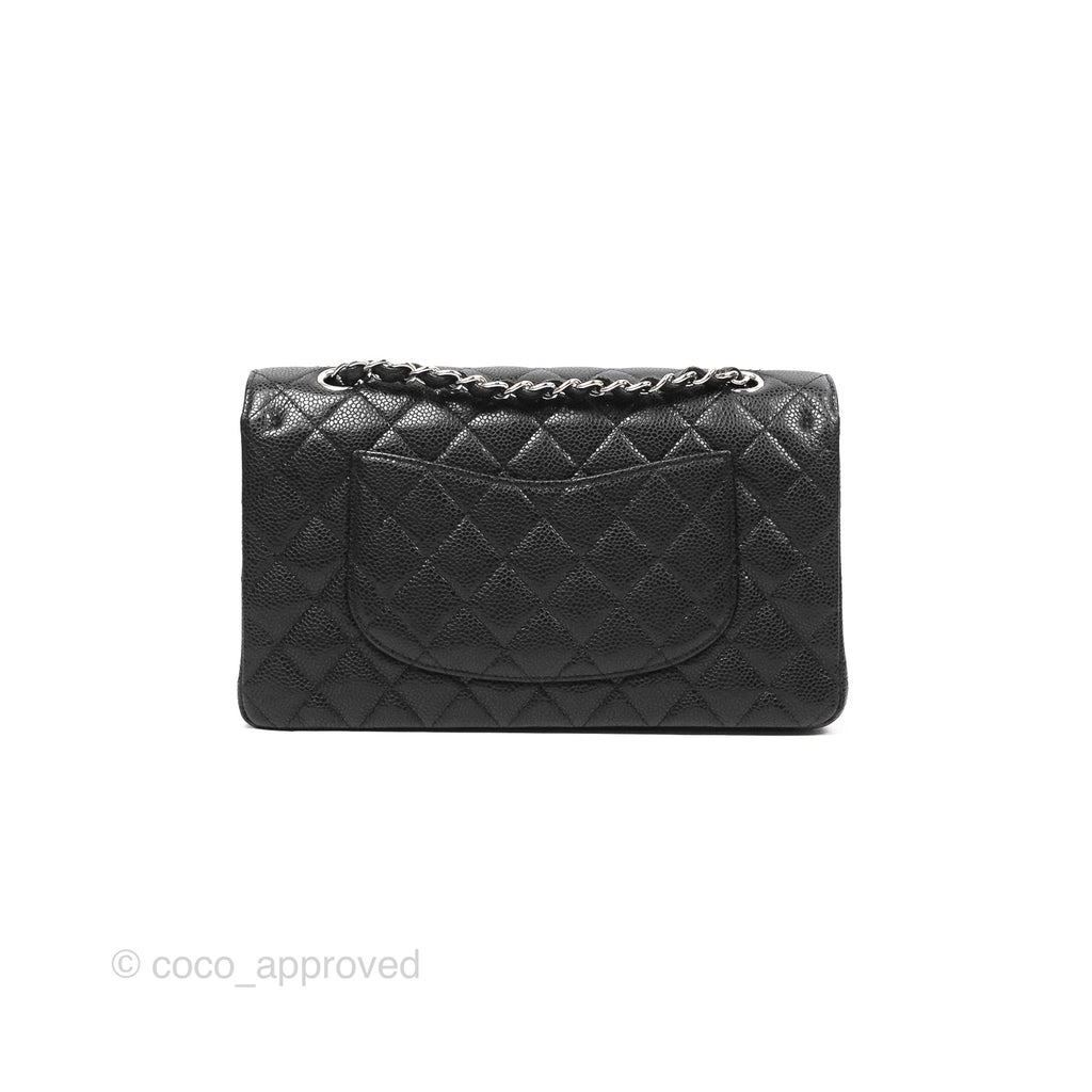 Chanel Classic M/L Medium Flap Quilted Black Caviar Silver Hardware