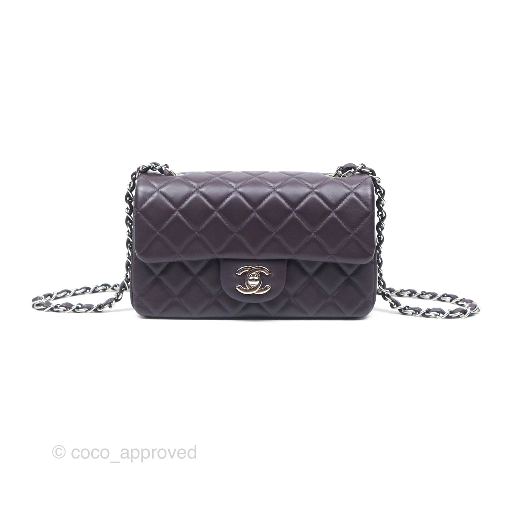 Chanel Mini Rectangular Quilted Dark Purple Lambskin Silver Hardware