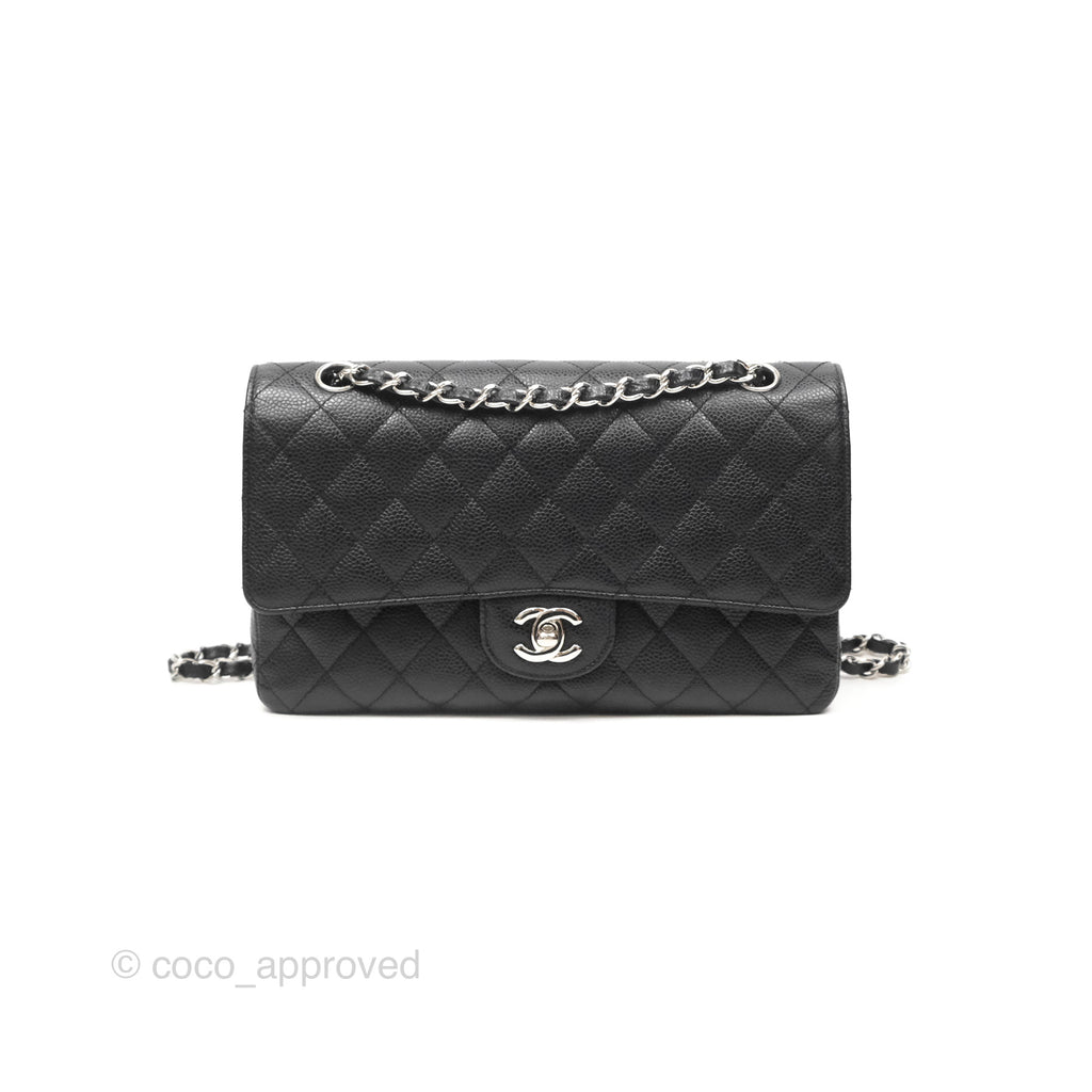 Chanel Classic M/L Medium Flap Quilted Black Caviar Silver Hardware