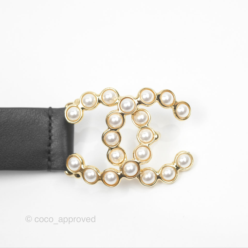 Chanel Pearl CC Belt Black Size 75 24S