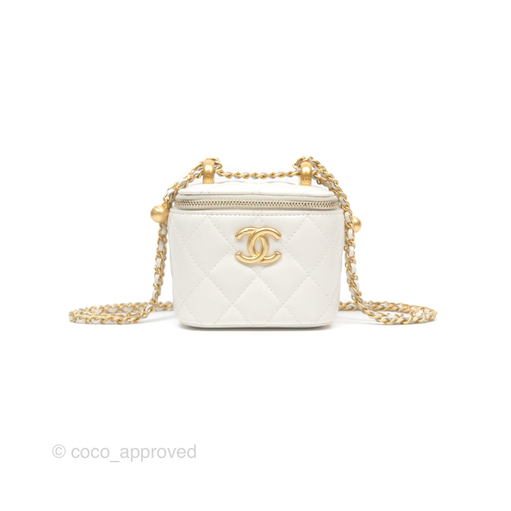 Chanel Quilted Mini Perfect Fit Vanity With Chain White Calfskin Aged Gold Hardware