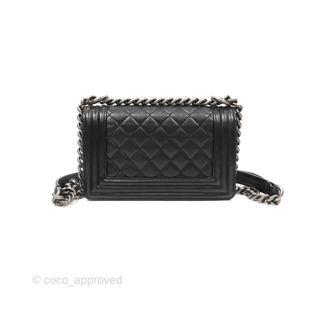 Chanel Small Boy Black Calfskin Ruthenium Hardware