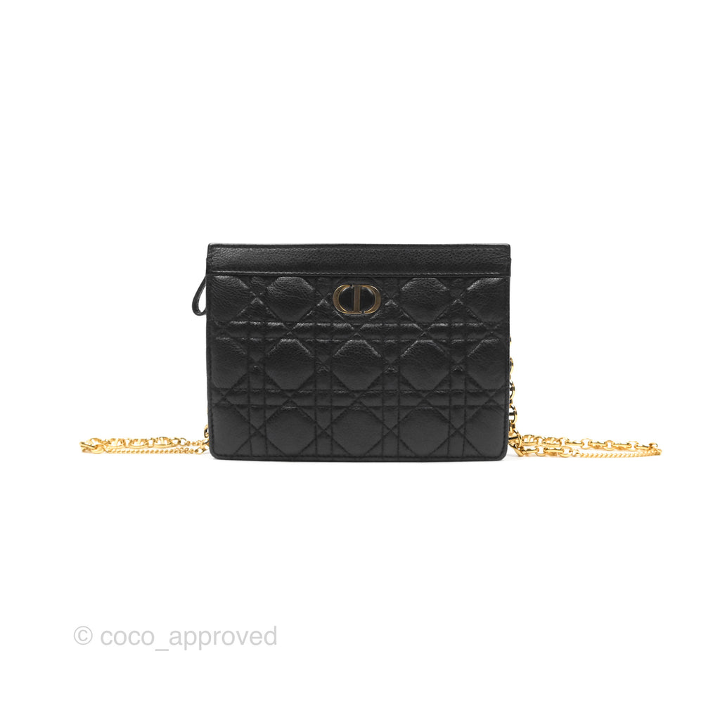 Dior Caro Zipped Pouch With Chain Black Cannage Calfskin