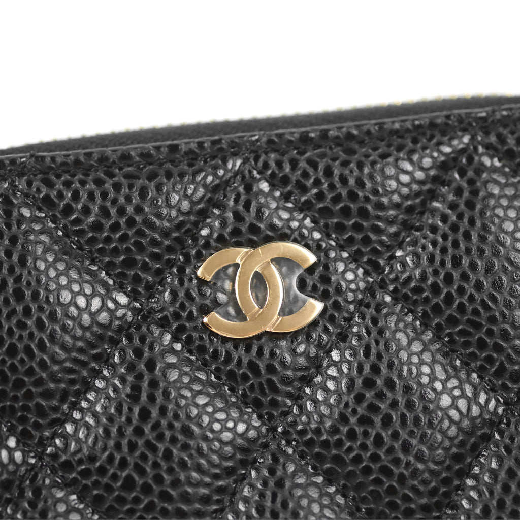 Chanel Classic Zipped Coin Purse Black Caviar Gold Hardware