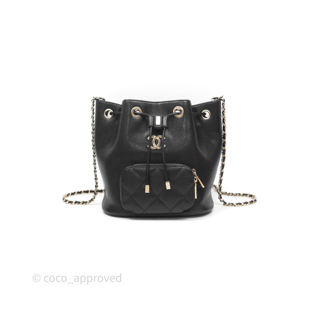 Chanel Business Affinity Drawstring Bucket Bag Black Caviar Gold Hardware