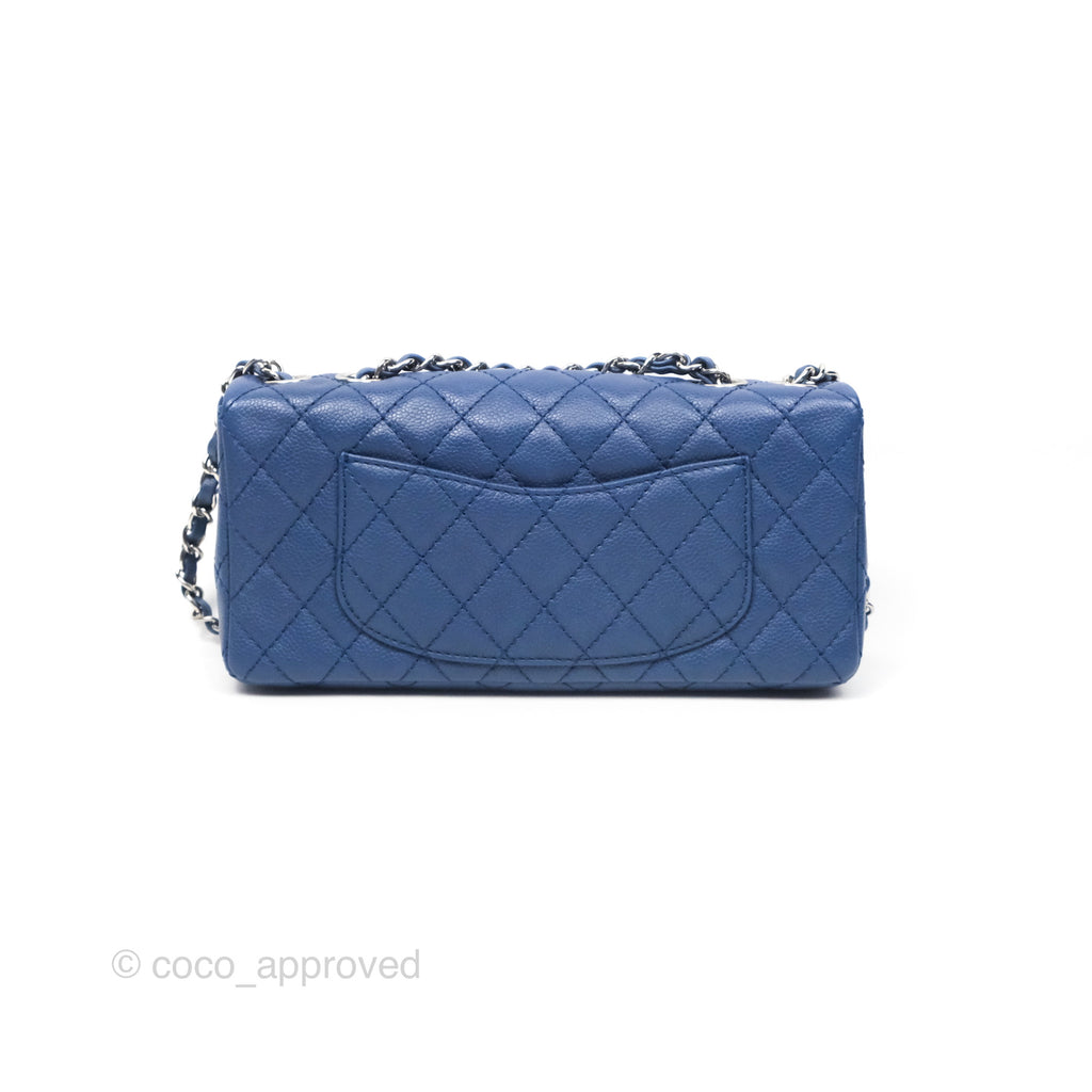 Chanel Quilted East West Flap Bag Blue Caviar Silver Hardware