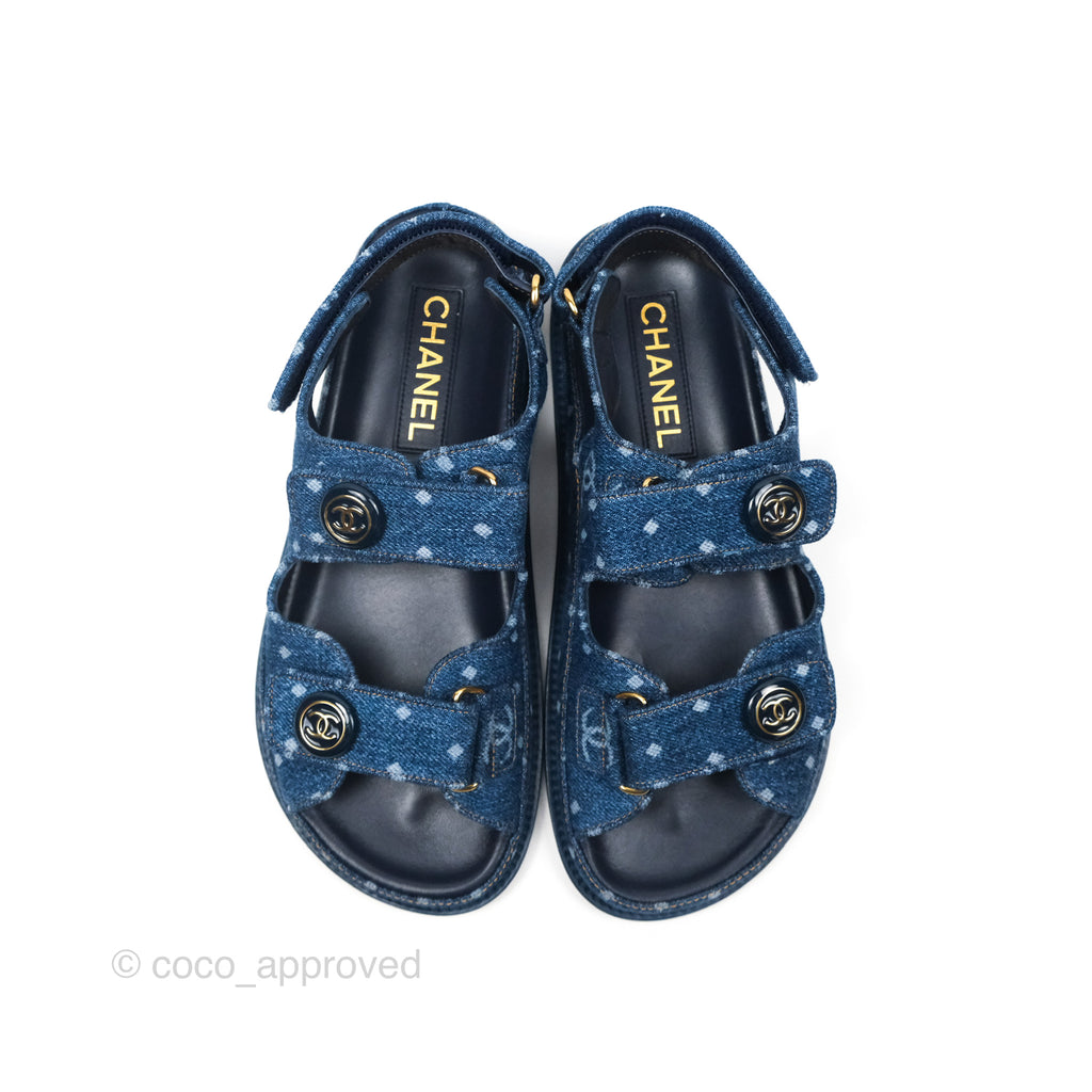  Chanel CC Dots Dad Sandals Denim Blue 23P Size 36.5 