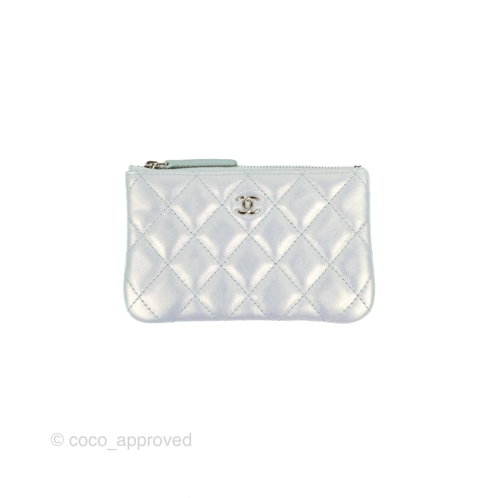 Chanel Quilted Mini O Case Iridescent Icy Blue Calfskin Silver Hardware
