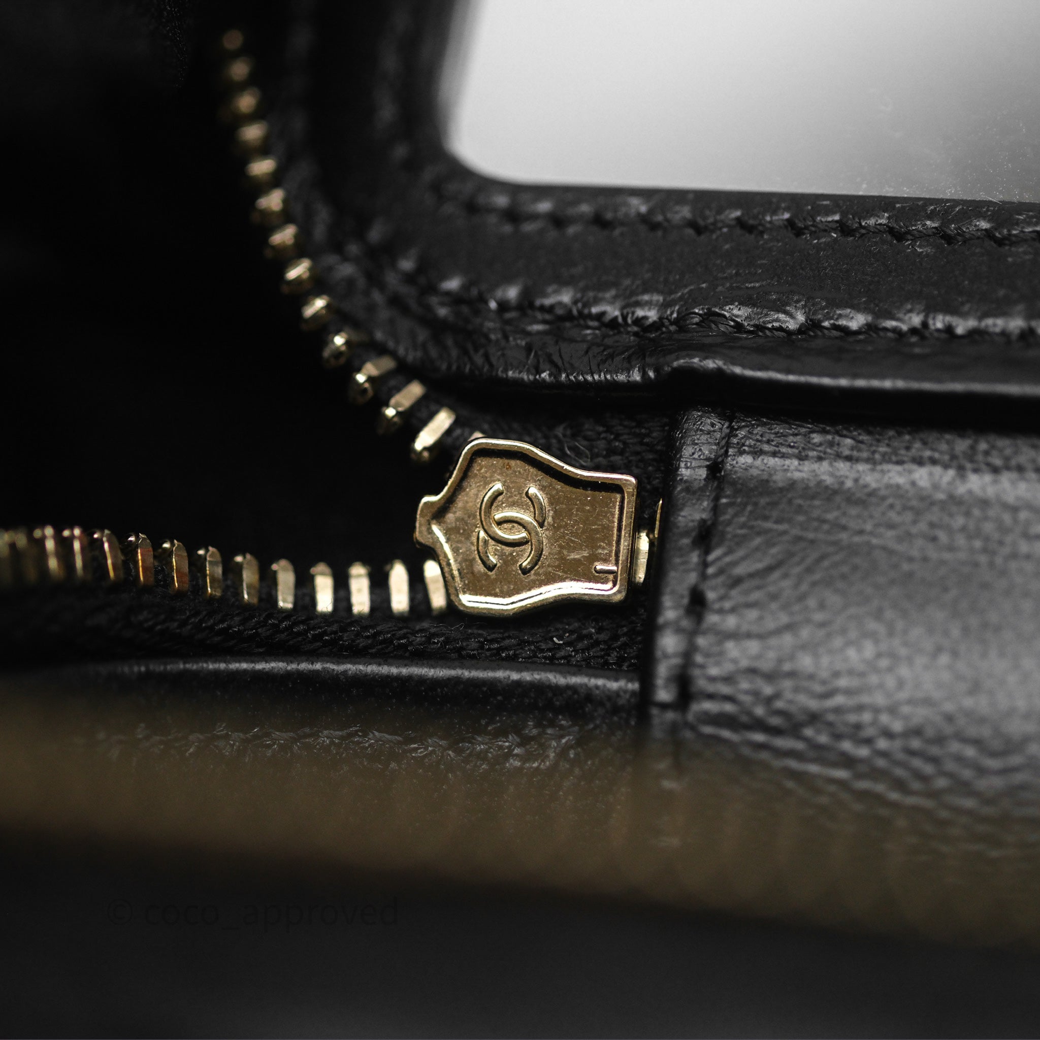 Chanel Mini Metal Top Handle Vanity With Chain Black Lambskin Aged