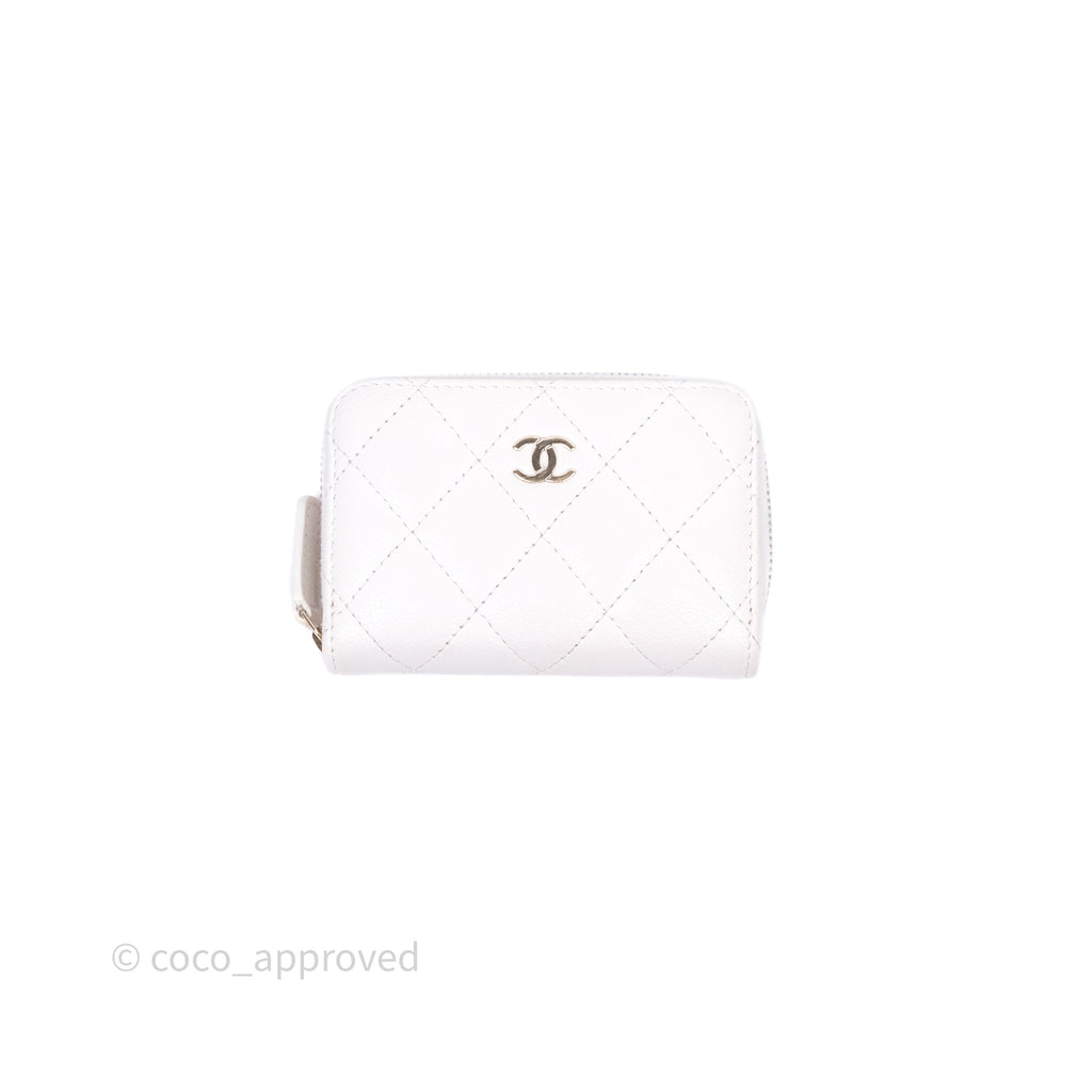 Chanel Classic Zipped Coin Purse White Caviar Gold Hardware