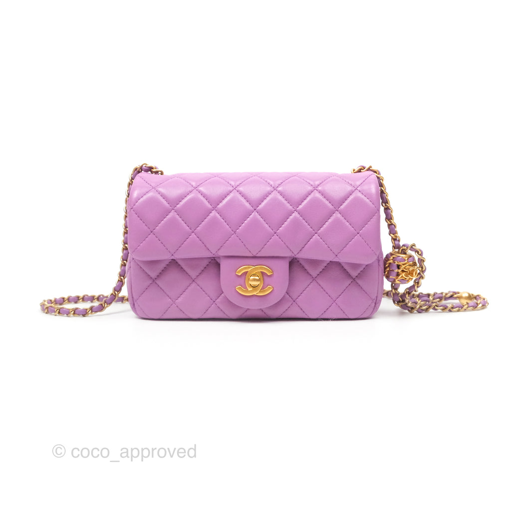 Chanel Mini Rectangular Pearl Crush Quilted Purple Lambskin Aged Gold Hardware