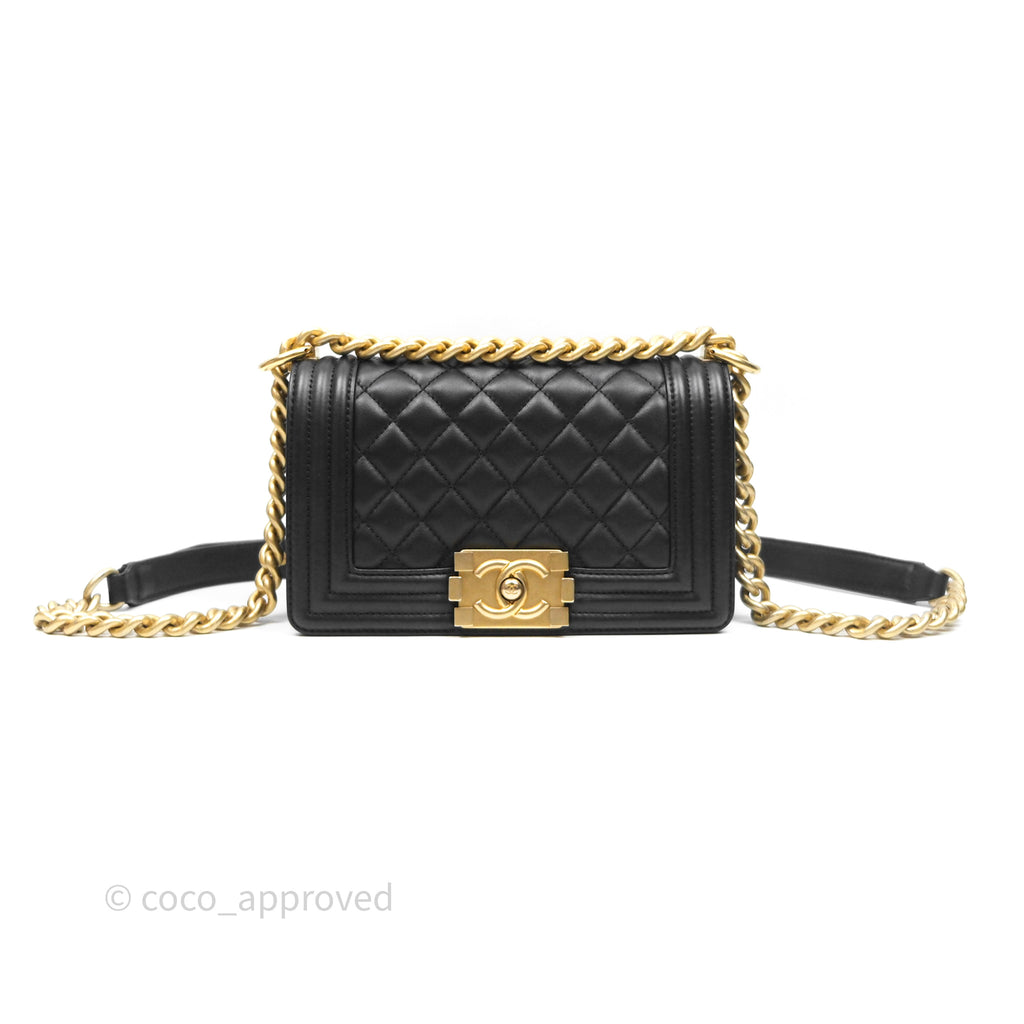 Chanel Small Boy Black Lambskin Aged Gold Hardware