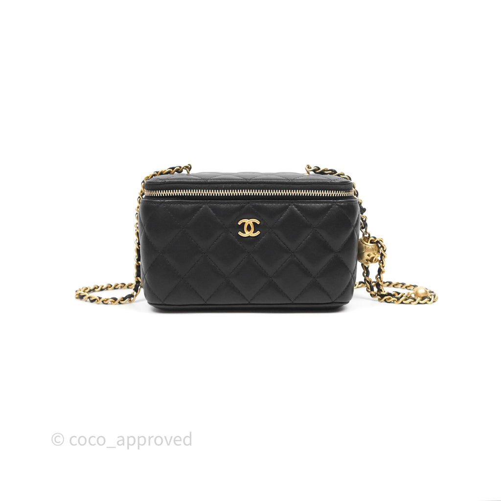 Chanel Pearl Crush Vanity with Chain Black Lambskin Aged Gold Hardware