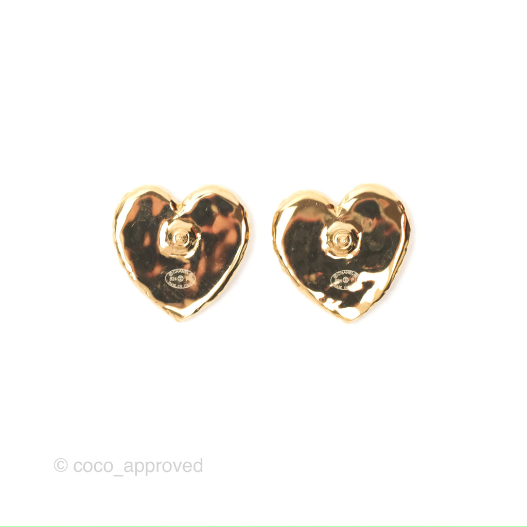 Chanel Heart Black CC Earrings Gold Tone 24P 